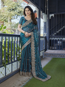 TTH Embellished Bollywood Chiffon, Organza Saree
