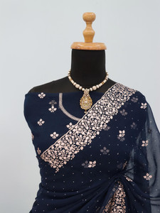 NATVAR STUDIO Embroidered, Embellished, Floral Print Bollywood Jimmy Jimmy Saree