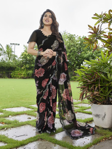 TTH Floral Print Bollywood Georgette Saree