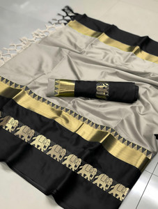 MoonTextile Animal Print, Woven Kanjivaram Cotton Silk Saree