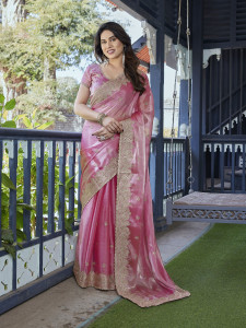 THE URBAN DIVA Embroidered Bollywood Chiffon, Organza Saree