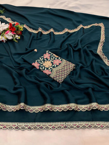 K 5 FASHION Self Design, Solid/Plain, Embroidered Bollywood Chiffon Saree
