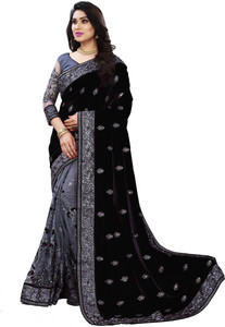 ONESTACREATION Embroidered, Embellished Bollywood Silk Blend, Net Saree