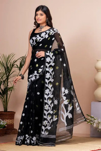 TUYA बुना हुआ जामदानी कॉटन सिल्क साड़ी