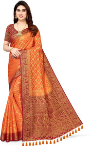 COSBILA FASHION बुना हुआ बनारसी कॉटन सिल्क साड़ी