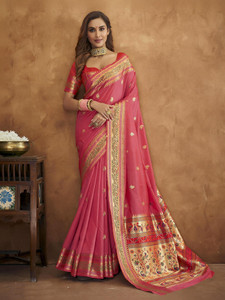 Satrani Woven, Self Design, Embellished Paithani Pure Silk Saree