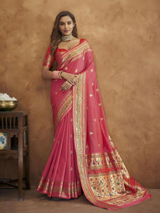 Satrani Woven, Self Design, Embellished Paithani Pure Silk Saree