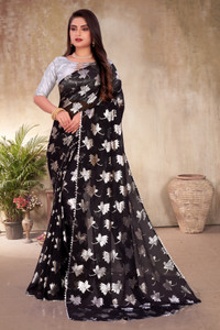 REDFISH Printed, Temple Border, Self Design Bollywood Georgette, Chiffon Saree