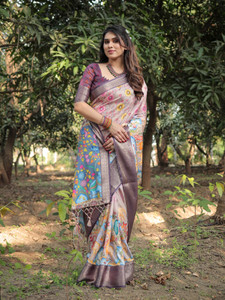 ALMAARI FASHION Digital Print Kalamkari Cotton Silk Saree