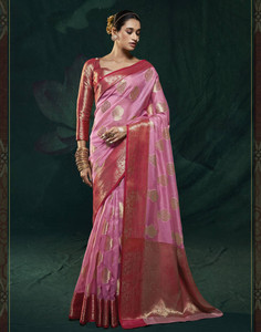 Samah Woven, Self Design, Embellished Banarasi Organza Saree