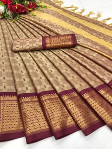 KanjiQueen Woven Jamdani Silk Blend, Cotton Blend Saree