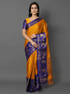 WINKLECART Woven, Solid/Plain Kasavu Jacquard, Cotton Silk Saree
