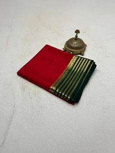 shreesilkmills Solid/Plain, Striped, Woven, Temple Border Mysore Crepe Saree