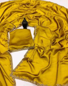 SELUXA Solid/Plain Daily Wear Satin Saree