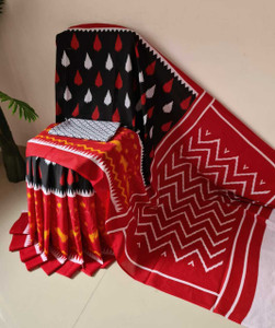 RAMNATHS Printed, Blocked Printed, Hand Painted Ikkat Pure Cotton Saree