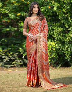 Samah Woven, Self Design, Embellished Ikkat Organza Saree