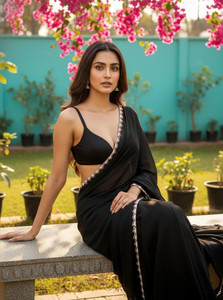 LOROFY Solid/Plain Bollywood Chiffon Saree