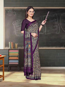 Feminista Printed, Solid/Plain Daily Wear Crepe Saree