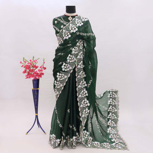 samu Embellished, Embroidered Bollywood Pure Silk, Organza Saree