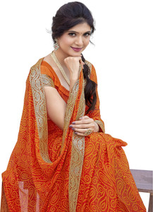 Priyashi प्रिंटेड डेली वियर जोर्जेट, लेस साड़ी