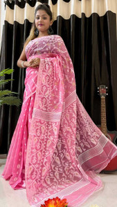 Karat soft dakhai Embroidered Jamdani Cotton Silk Saree