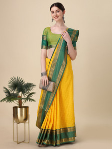 VILLAGIUS Striped Chettinadu Cotton Silk Saree