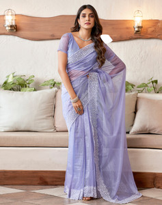 SIRIL Dyed, Embroidered Bollywood Organza Saree