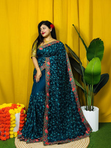 Dona Sharee Embroidered Bollywood Silk Blend Saree