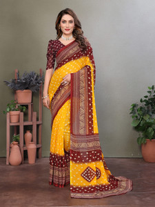 Anand Sarees Paisley, Geometric Print Bandhani Georgette Saree