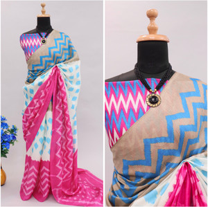 Gugaliya Printed Ikkat Cotton Blend, Art Silk Saree