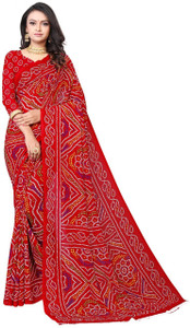 Kanooda Prints Printed Bandhani Georgette Saree