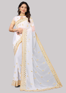 ROSYQUEEN Self Design, Embroidered Bollywood Georgette Saree