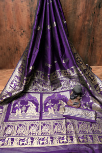 Vomira Woven Baluchari Pure Silk, Art Silk Saree