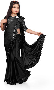 HARIOM FASHION Solid/Plain Bollywood Lycra Blend Saree