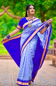 Sijileen Temple Border, Woven Sambalpuri Art Silk Saree