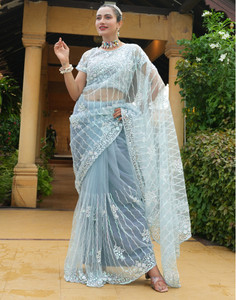 Satrani Embroidered, Embellished Bollywood Net Saree