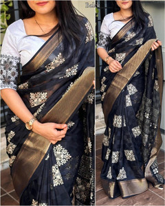Stylezone Checkered, Printed Bollywood Jute Silk Saree