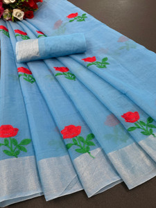 KRIVITY Embroidered Chanderi Cotton Linen Saree