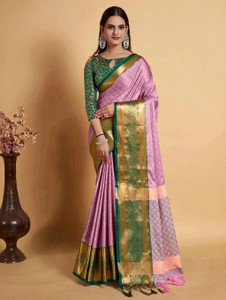 VILLAGIUS Woven Kanjivaram Cotton Silk, Art Silk Saree