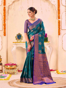 Satrani Woven, Embellished Banarasi Silk Blend Saree