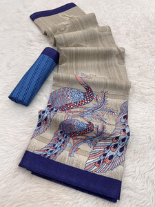 Gugaliya Digital Print Kalamkari Cotton Blend, Art Silk Saree