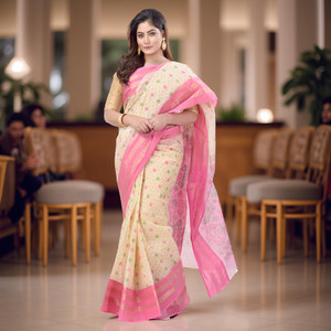 TANTLOOM Woven Tant Handloom Pure Cotton, Georgette Saree