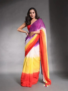 GLOWMOROUS Ombre Handloom Mulmul, Cotton Linen Saree