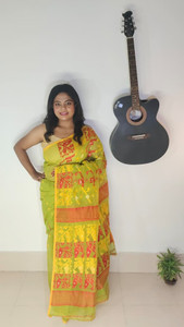 mumum Woven, Self Design Jamdani Cotton Blend Saree