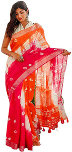HAIDER ALI AND SONS Dyed, Printed Bhagalpuri Cotton Linen Saree