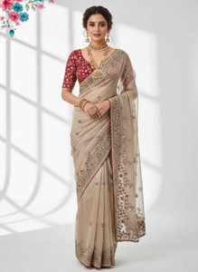 Loveliest Embroidered, Woven Bollywood Satin Saree