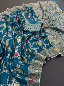 Dhyey Fashion Floral Print Banarasi Art Silk Saree