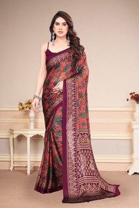 BilloRani Floral Print Bollywood Chiffon Saree