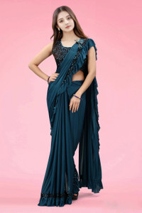 LADYZILLA एम्बेलिश्ड बॉलीवुड लाइक्रा ब्लेंड साड़ी