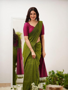 ACHOL Solid/Plain Handloom Pure Cotton Saree